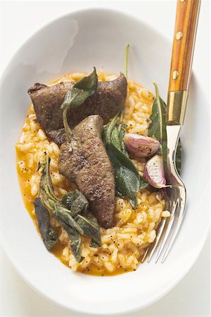 european rice dish - Risotto with sage and fried calf's liver Stock Photo - Premium Royalty-Free, Code: 659-01845823