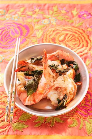 fried shrimp - Fried shrimps with Thai basil Stock Photo - Premium Royalty-Free, Code: 659-01846194