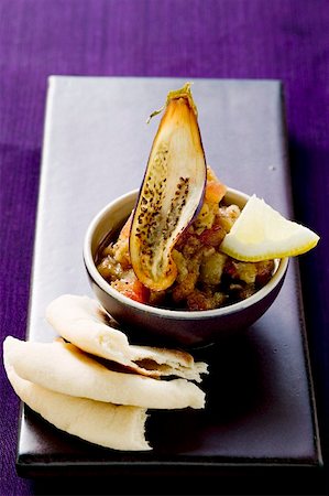 Aubergine salad with flatbread Stock Photo - Premium Royalty-Free, Code: 659-01846850