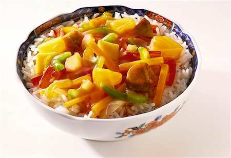 rice bowl - Sweet and sour meat and vegetable stir-fry on rice Stock Photo - Premium Royalty-Free, Code: 659-01848451