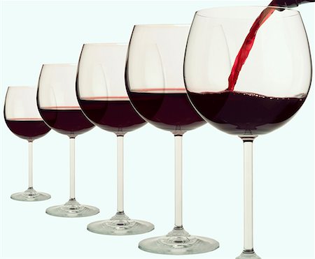 drink flowing - Five red wine glasses in a row Stock Photo - Premium Royalty-Free, Code: 659-01849350