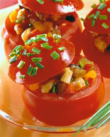 simsearch:659-01857475,k - Tomatoes stuffed with aubergines and chicken Stock Photo - Premium Royalty-Free, Code: 659-01849385