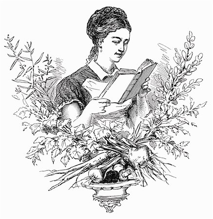 Woman with dictionary of cookery (illustration) Stock Photo - Premium Royalty-Free, Code: 659-01843631