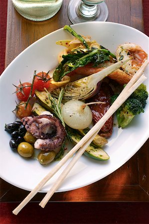 Antipasti platter of marinated vegetables & seafood Stock Photo - Premium Royalty-Free, Code: 659-01843771