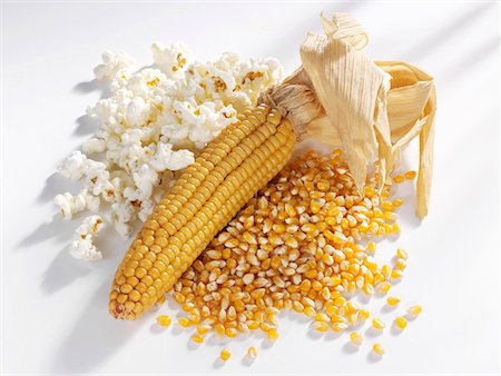 popcorn white background - Popcorn and corn on the cob Stock Photo - Premium Royalty-Free, Code: 659-01854541