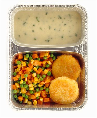 packaged prepared food - Coley fish cakes with dill sauce and vegetables Stock Photo - Premium Royalty-Free, Code: 659-01854928
