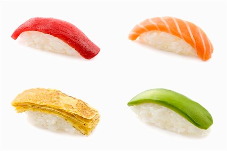 simsearch:659-01855869,k - Four different nigiri sushi Foto de stock - Sin royalties Premium, Código: 659-01855457