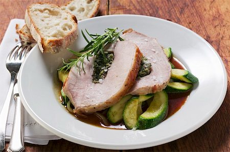 simsearch:659-03534175,k - Loin of pork with herb stuffing on courgettes Stock Photo - Premium Royalty-Free, Code: 659-01856950
