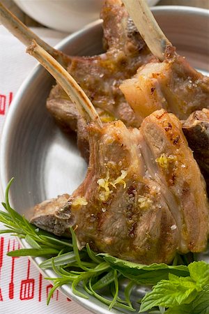 simsearch:659-01857132,k - Grilled lamb cutlets with fresh herbs Stock Photo - Premium Royalty-Free, Code: 659-01857135