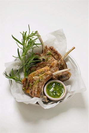 simsearch:659-01857132,k - Grilled lamb cutlets with herb oil and rosemary Stock Photo - Premium Royalty-Free, Code: 659-01857269
