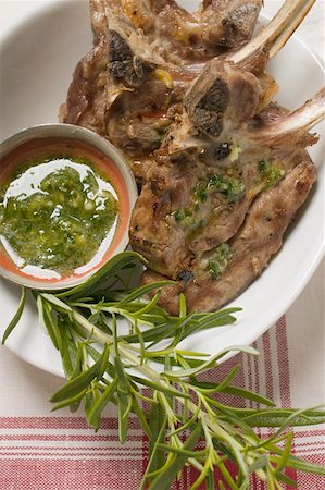 Grilled lamb cutlets with herb oil and rosemary Stock Photo - Premium Royalty-Free, Code: 659-01857278