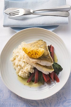 silver beet - Sea bass fillets with risotto and red chard Stock Photo - Premium Royalty-Free, Code: 659-01857379