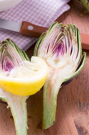 Fresh artichokes with lemon Stock Photo - Premium Royalty-Free, Code: 659-01858545