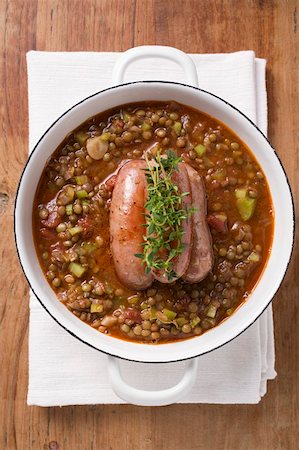 simsearch:659-01859949,k - Lentil stew with sausages and thyme Stock Photo - Premium Royalty-Free, Code: 659-01859481