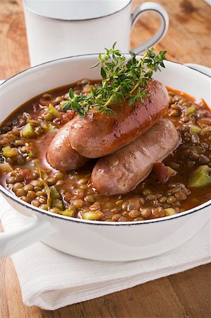stew sausage - Lentil stew with sausages and thyme Stock Photo - Premium Royalty-Free, Code: 659-01859483