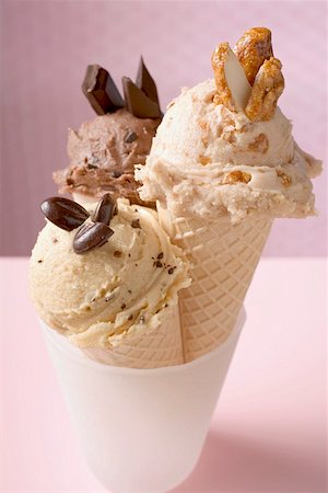 photo three ice creams - Three different ice creams in wafer cones Stock Photo - Premium Royalty-Free, Code: 659-01850227