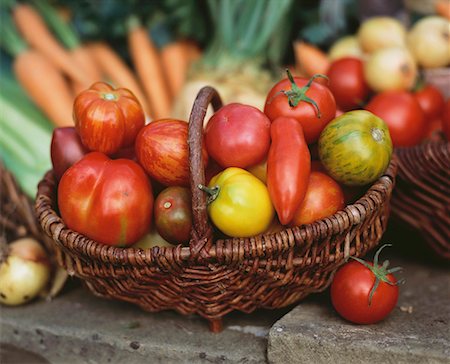 Various types of tomatoes in basket Stock Photo - Premium Royalty-Free, Code: 659-01850535