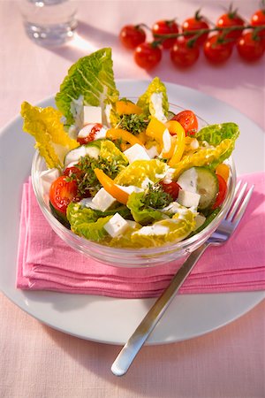 diced cheese - Salad leaves with vegetables, feta cheese and cress Stock Photo - Premium Royalty-Free, Code: 659-01851936