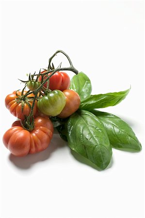 simsearch:659-01864809,k - Basilic et tomates beefsteak rouge et vert Photographie de stock - Premium Libres de Droits, Code: 659-01853494