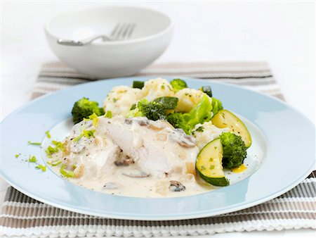 simsearch:659-01844613,k - Chicken breast with mushroom sauce and vegetables Stock Photo - Premium Royalty-Free, Code: 659-01853862