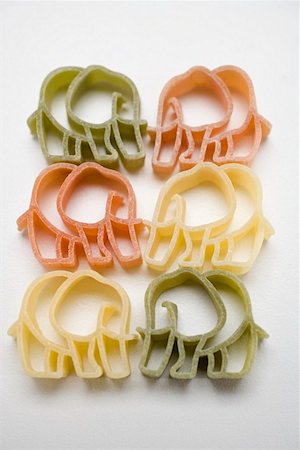 Coloured animal-shaped pasta (elephants) Stock Photo - Premium Royalty-Free, Code: 659-01864833