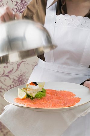 simsearch:659-02212906,k - Chambermaid serving smoked salmon with toast Stock Photo - Premium Royalty-Free, Code: 659-01865040