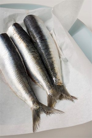 sardine - Three sardines, heads removed, on paper Stock Photo - Premium Royalty-Free, Code: 659-01865261