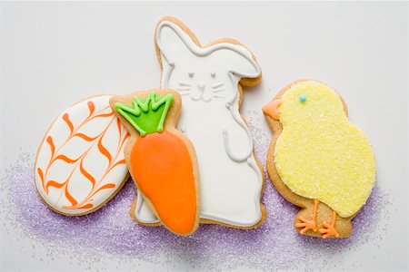 easter cookie - Assorted Easter biscuits (chick, Easter Bunny, carrot, egg) Stock Photo - Premium Royalty-Free, Code: 659-01865453