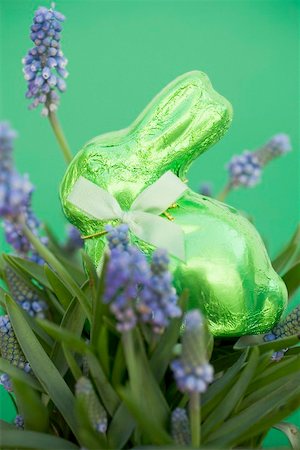 Lapin de Pâques vert parmi les fleurs de printemps Photographie de stock - Premium Libres de Droits, Code: 659-01865795