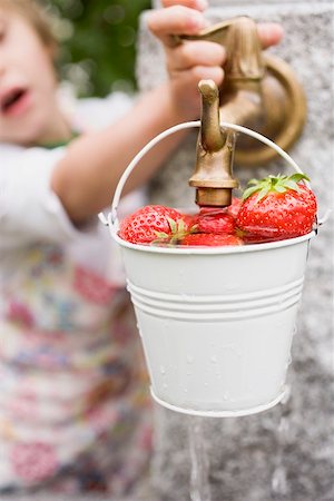 strawberry fruit fresh water - Washing strawberries in a bucket Stock Photo - Premium Royalty-Free, Code: 659-01866316
