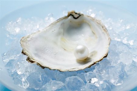 perla - Pearl in oyster shell on crushed ice Foto de stock - Sin royalties Premium, Código: 659-01866384