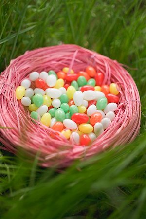 simsearch:659-01860076,k - Easter nest full of coloured sugar eggs in grass Stock Photo - Premium Royalty-Free, Code: 659-01866678
