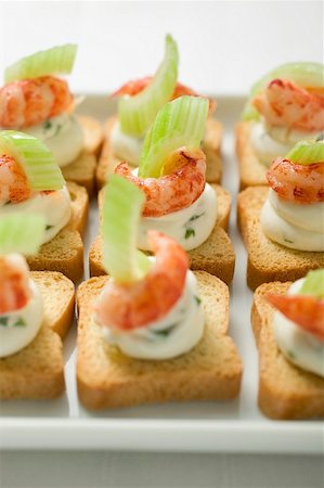 quark bread - Herb quark, shrimps and celery on toasts Stock Photo - Premium Royalty-Free, Code: 659-01866836