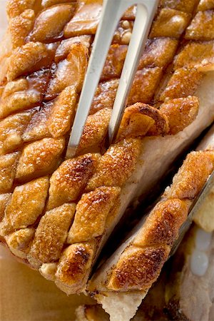 simsearch:659-03524144,k - Roast belly pork with crackling, from above Stock Photo - Premium Royalty-Free, Code: 659-01867002