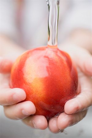 simsearch:659-01858229,k - Child's hands holding nectarine under running water Fotografie stock - Premium Royalty-Free, Codice: 659-01867277