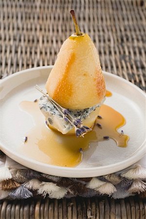 simsearch:659-01860107,k - Poached pear with blue cheese and lavender flowers Stock Photo - Premium Royalty-Free, Code: 659-01860108