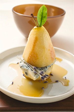 edible flower - Poached pear with blue cheese and lavender flowers Stock Photo - Premium Royalty-Free, Code: 659-01860110