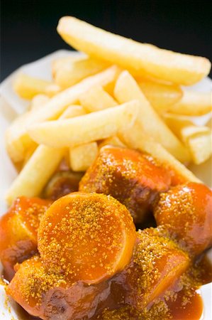 simsearch:659-01862188,k - Currywurst (saucisse avec ketchup & cari) et chips Photographie de stock - Premium Libres de Droits, Code: 659-01862162