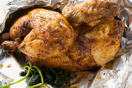 simsearch:659-01862234,k - Half a roast chicken in aluminium foil Stock Photo - Premium Royalty-Free, Code: 659-01862266