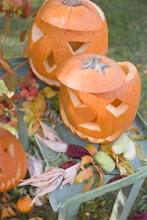 simsearch:659-08906031,k - Décoration de jardin automnale avec des citrouilles, des rafles de maïs & des feuilles Photographie de stock - Premium Libres de Droits, Code: 659-02214148