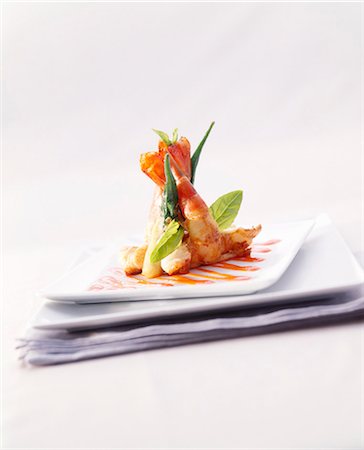 shrimp appetizer - Fried prawns with okra pods in tempura batter Stock Photo - Premium Royalty-Free, Code: 659-03524091