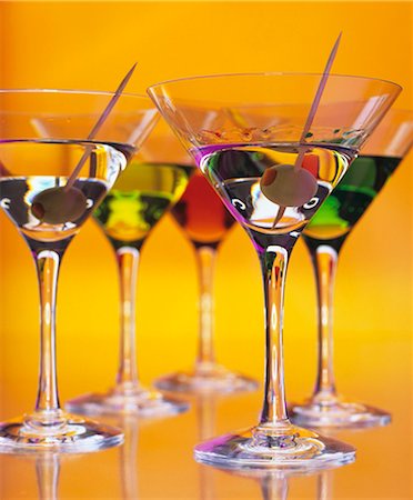 different cocktails - Coloured drinks in Martini glasses Stock Photo - Premium Royalty-Free, Code: 659-03524169