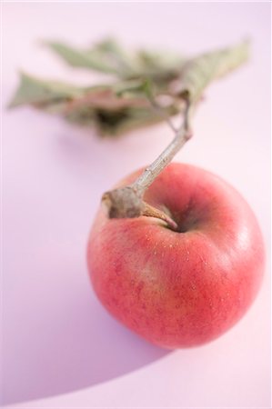 simsearch:659-03532552,k - Red apple with stalk and leaves (overhead view) Stock Photo - Premium Royalty-Free, Code: 659-03524989