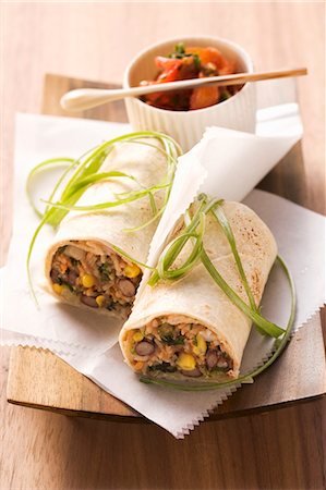 Bean burritos, tomato salsa Stock Photo - Premium Royalty-Free, Code: 659-03527041