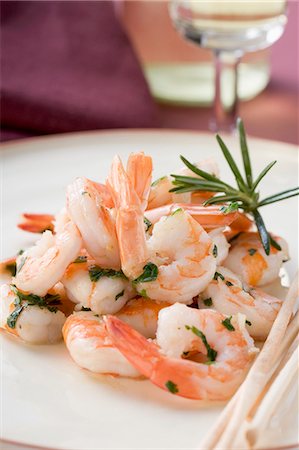 shrimp dish - Fried prawns with rosemary and sesame grissini Stock Photo - Premium Royalty-Free, Code: 659-03528077