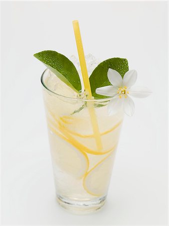 Un verre de limonade avec fleur de citron et de la paille Photographie de stock - Premium Libres de Droits, Code: 659-03528502