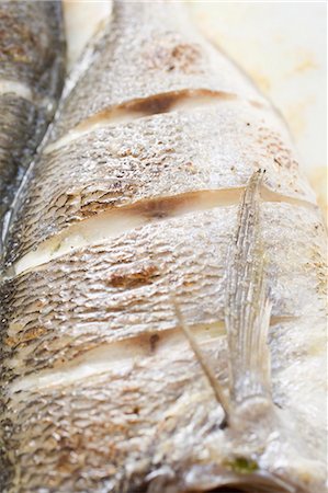 escama - Roasted sea bream (close-up) Foto de stock - Sin royalties Premium, Código: 659-03528536