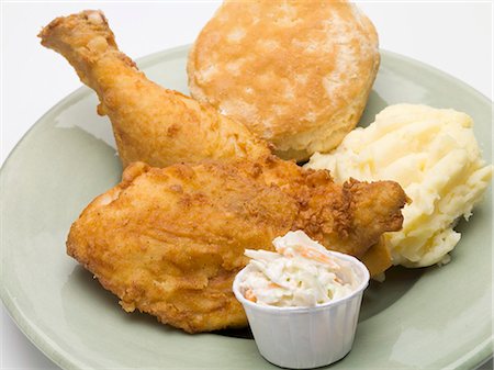 deep fried - Fried chicken with mashed potato, coleslaw and scone Stock Photo - Premium Royalty-Free, Code: 659-03528587