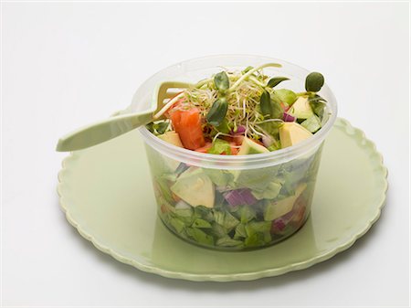 snacks and salads recipes - Avocado salad with sprouts in plastic container Stock Photo - Premium Royalty-Free, Code: 659-03529156