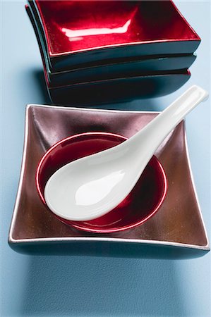different spoons - Assorted lacquer bowls with spoon (Asia) Stock Photo - Premium Royalty-Free, Code: 659-03529520